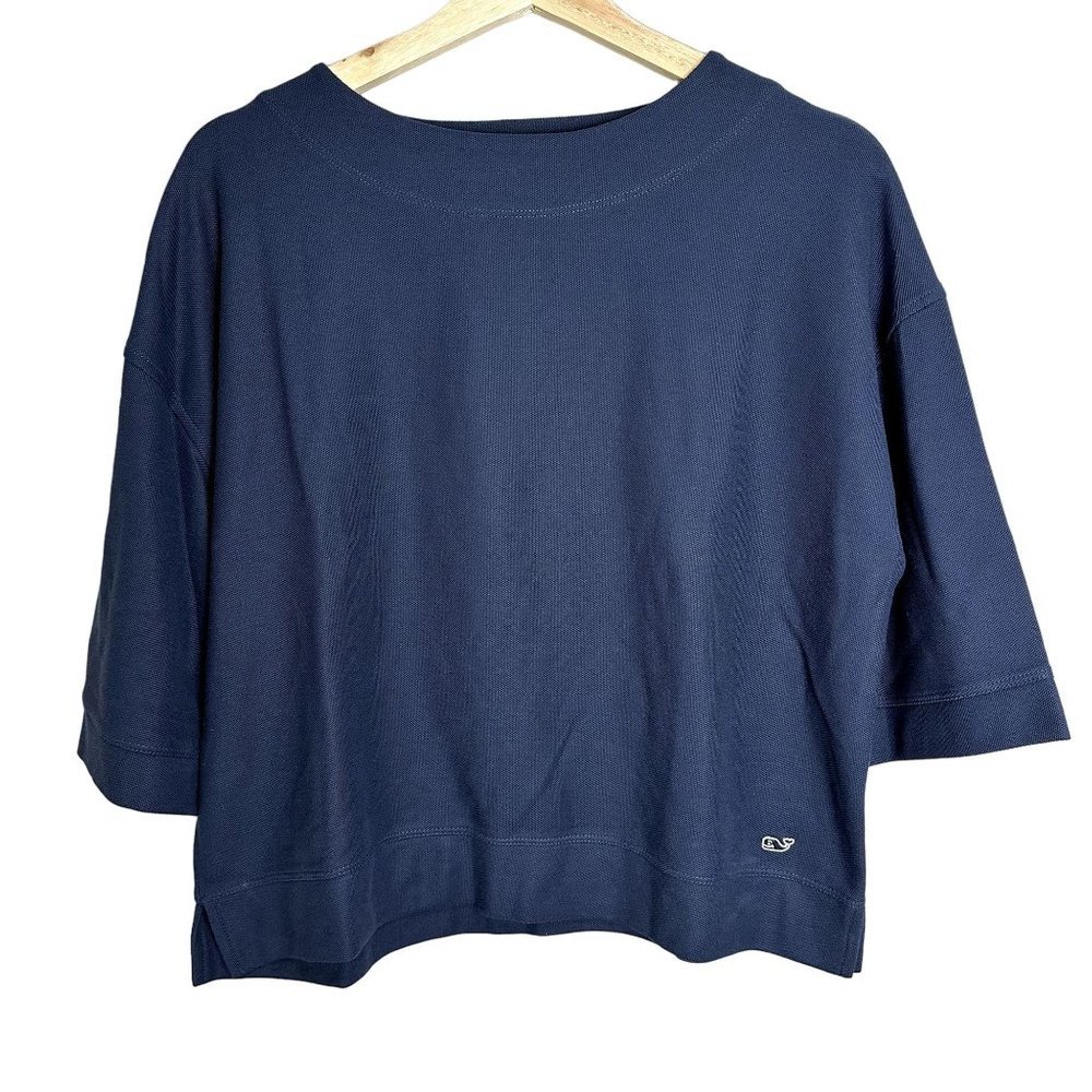 Vineyard Vines Womens Navy Blue Boxy Jersey Knit Shirt Size S Dolman Oversized‎